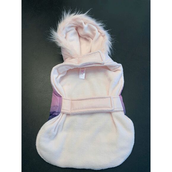 Justice Pet Dog's Faux Fur Hooded Ombre Puffer Jacket Size S NWT - Picture 3 of 5